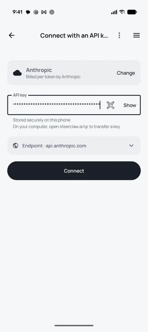 From AI Models: Connect with an API key for Anthropic, with a key entered