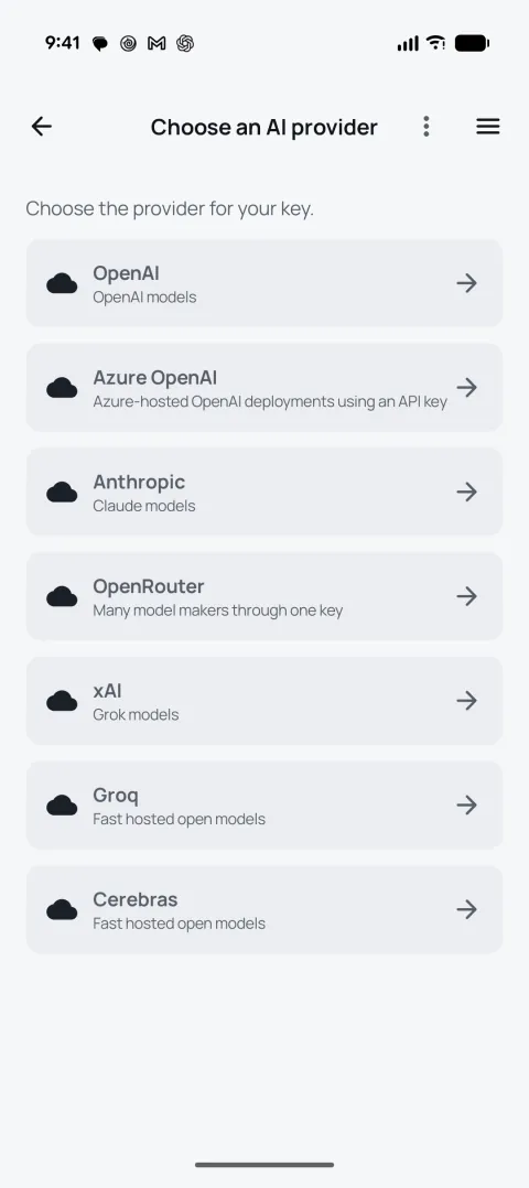 From AI Models: Choose an AI provider